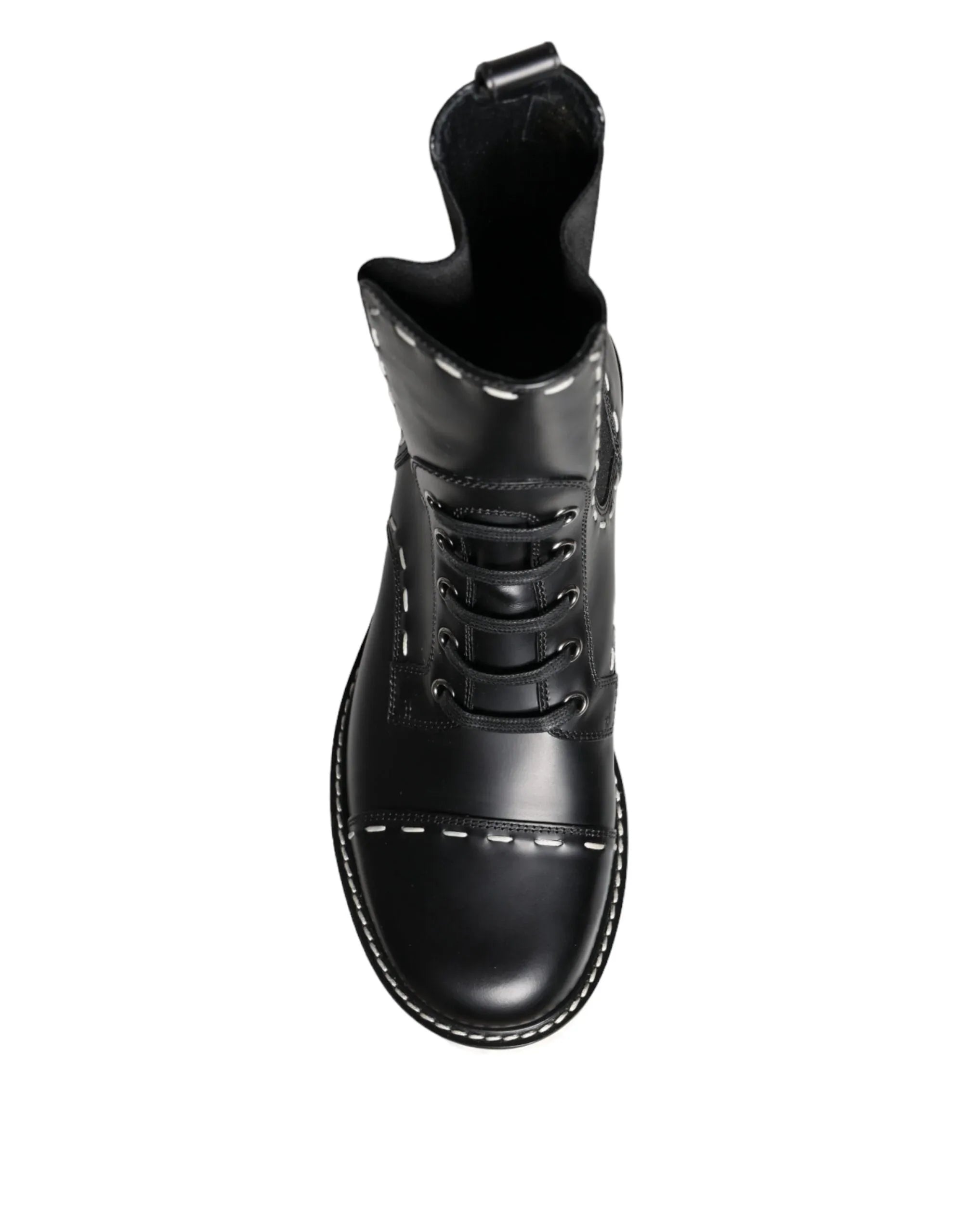 Dolce & Gabbana Black Leather Combat Mid Calf Boots Shoes - Zeiniez