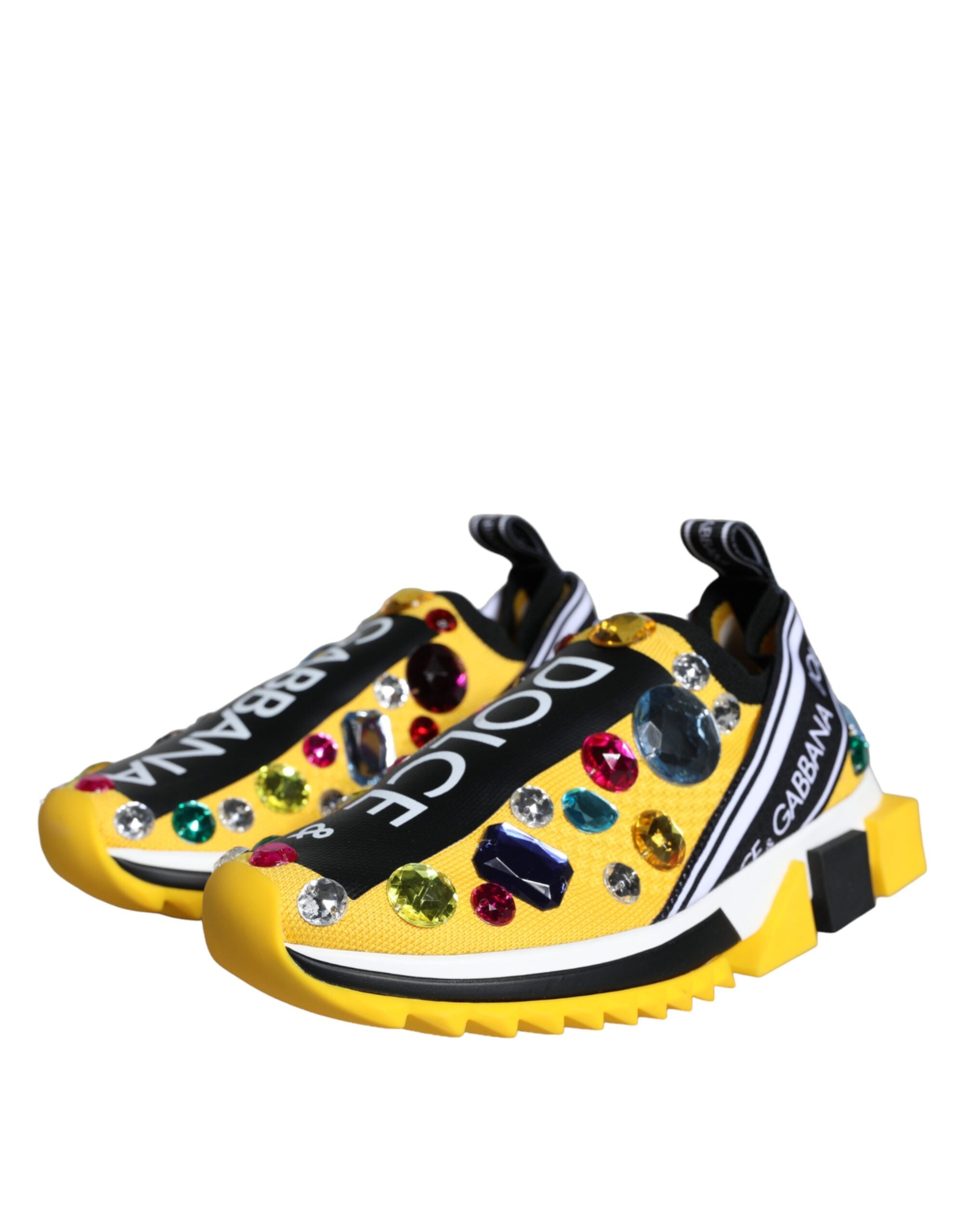 Dolce & Gabbana Yellow Sorrento Crystals Sneakers Womens Shoes - Zeiniez
