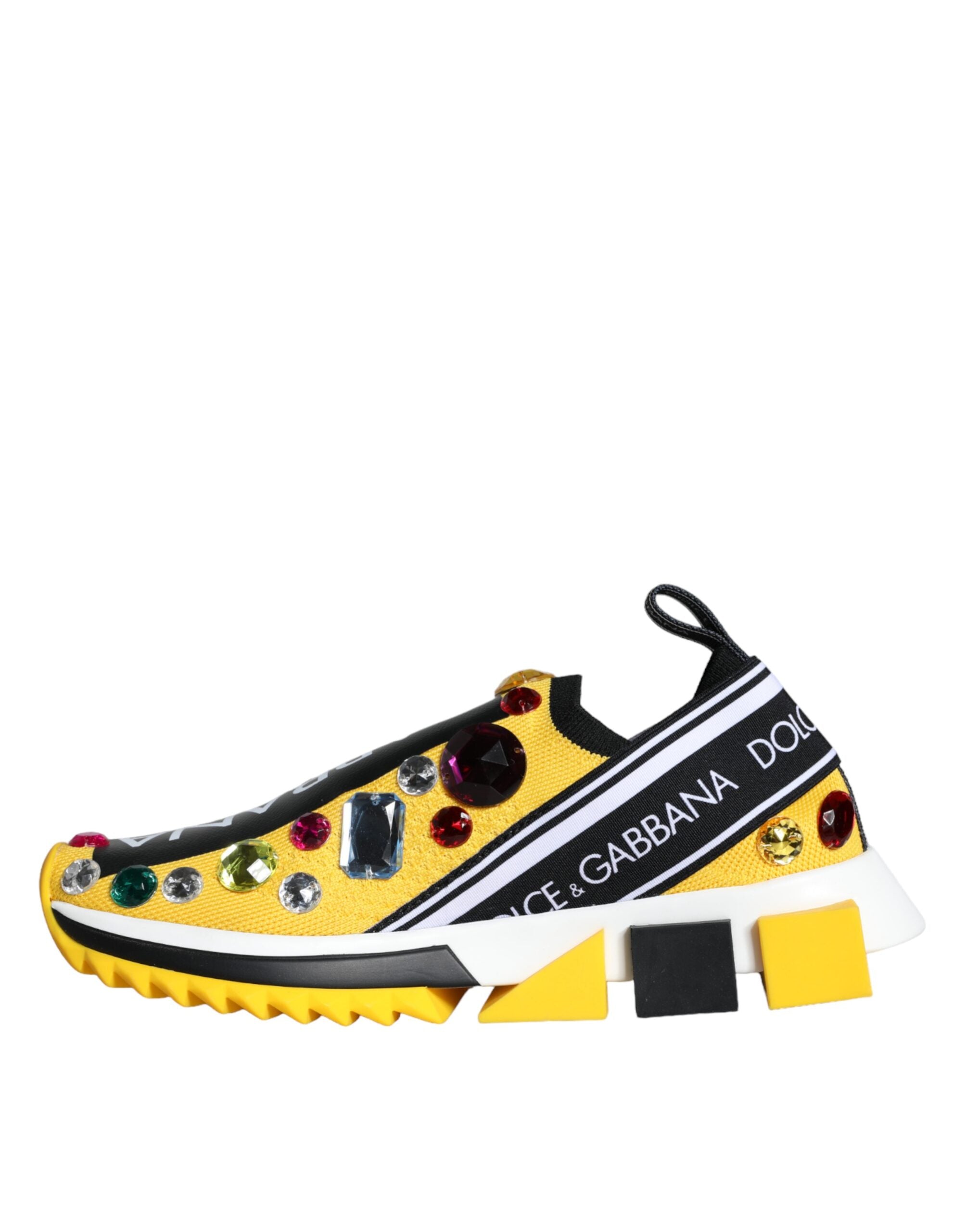 Dolce & Gabbana Yellow Sorrento Crystals Sneakers Womens Shoes - Zeiniez