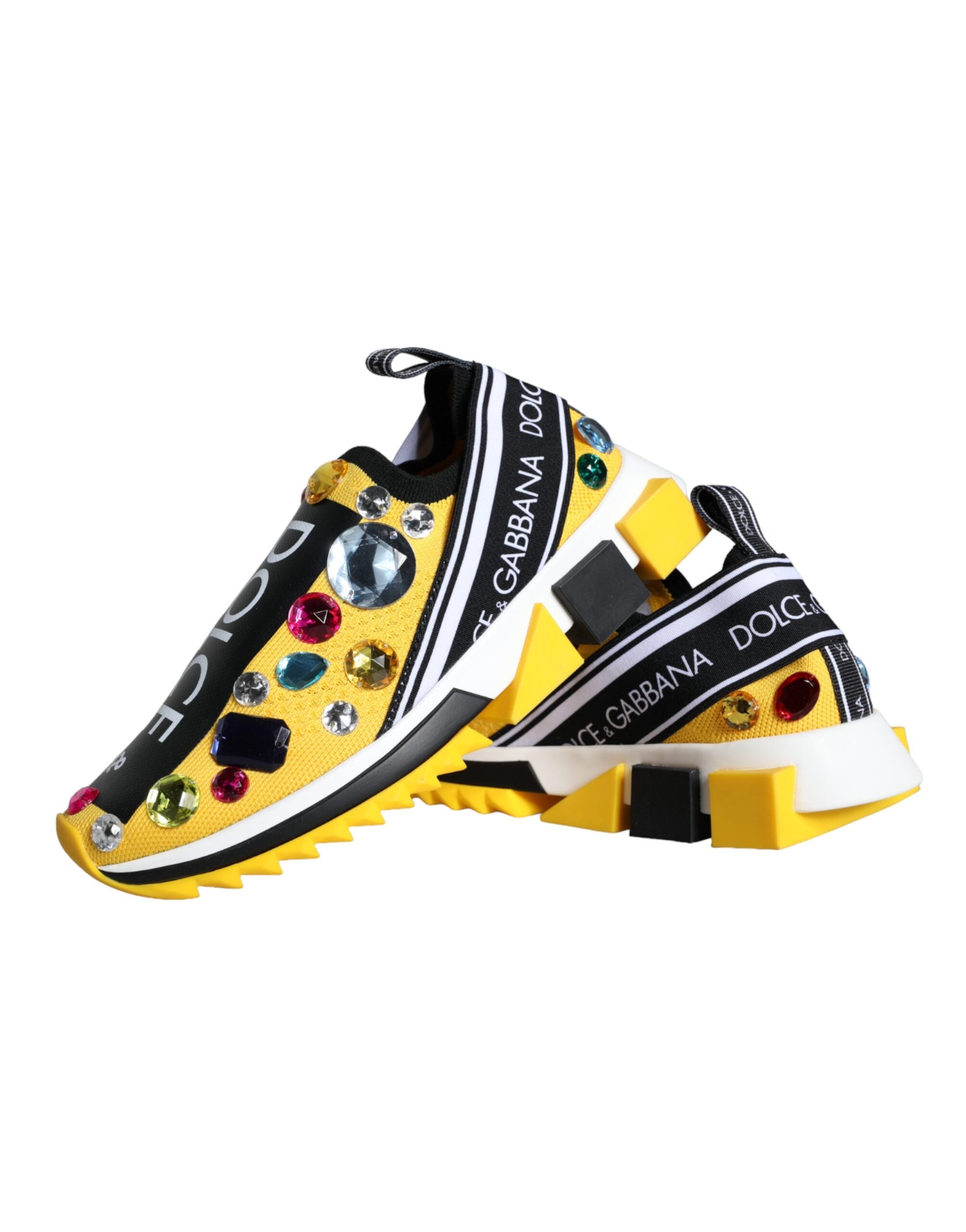 Dolce & Gabbana Yellow Sorrento Crystals Sneakers Womens Shoes - Zeiniez