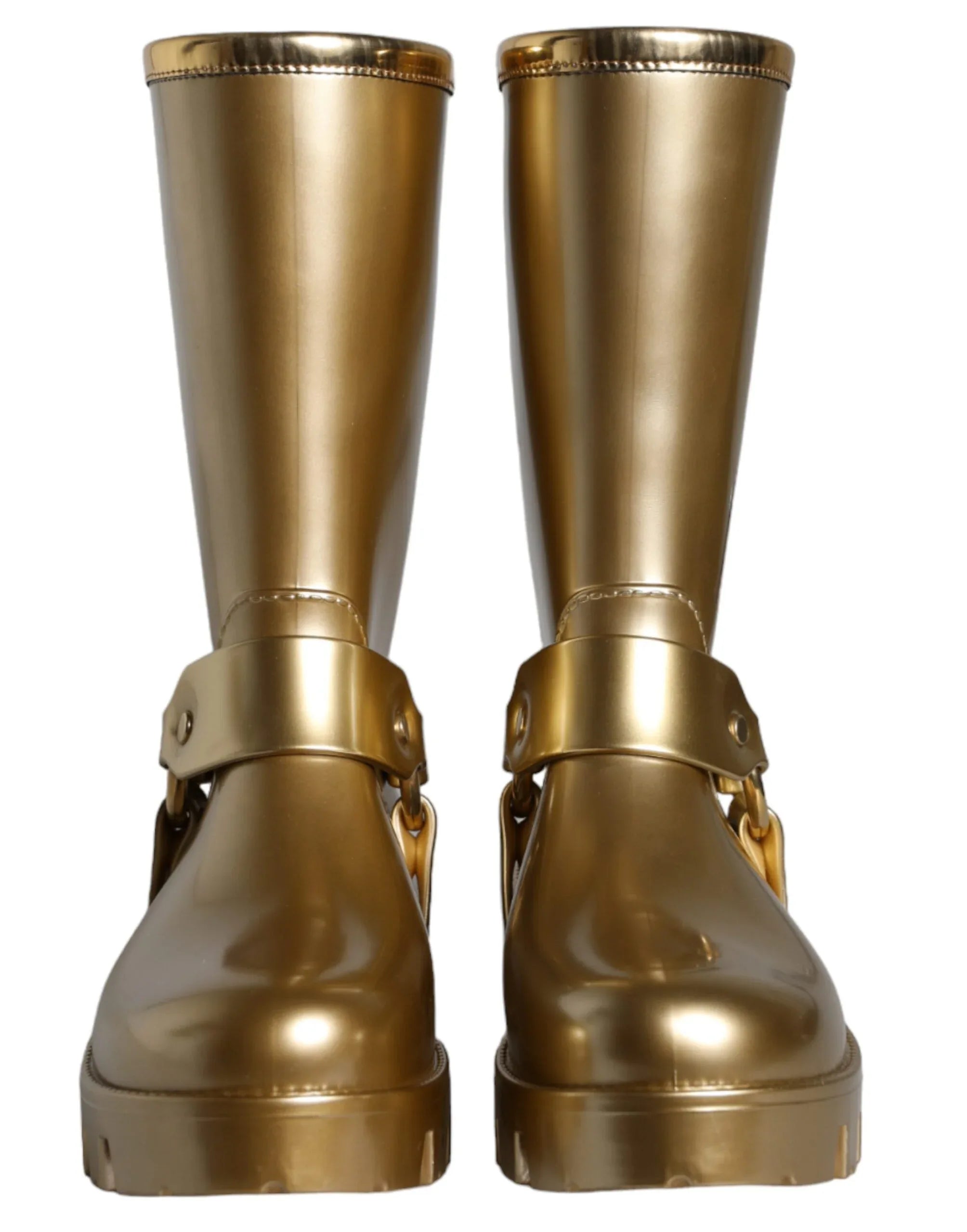 Dolce & Gabbana Metallic Gold Rubber PVC Rain Boots Shoes - Zeiniez