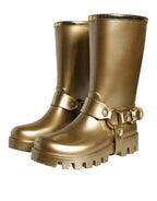 Dolce & Gabbana Metallic Gold Rubber PVC Rain Boots Shoes - Zeiniez