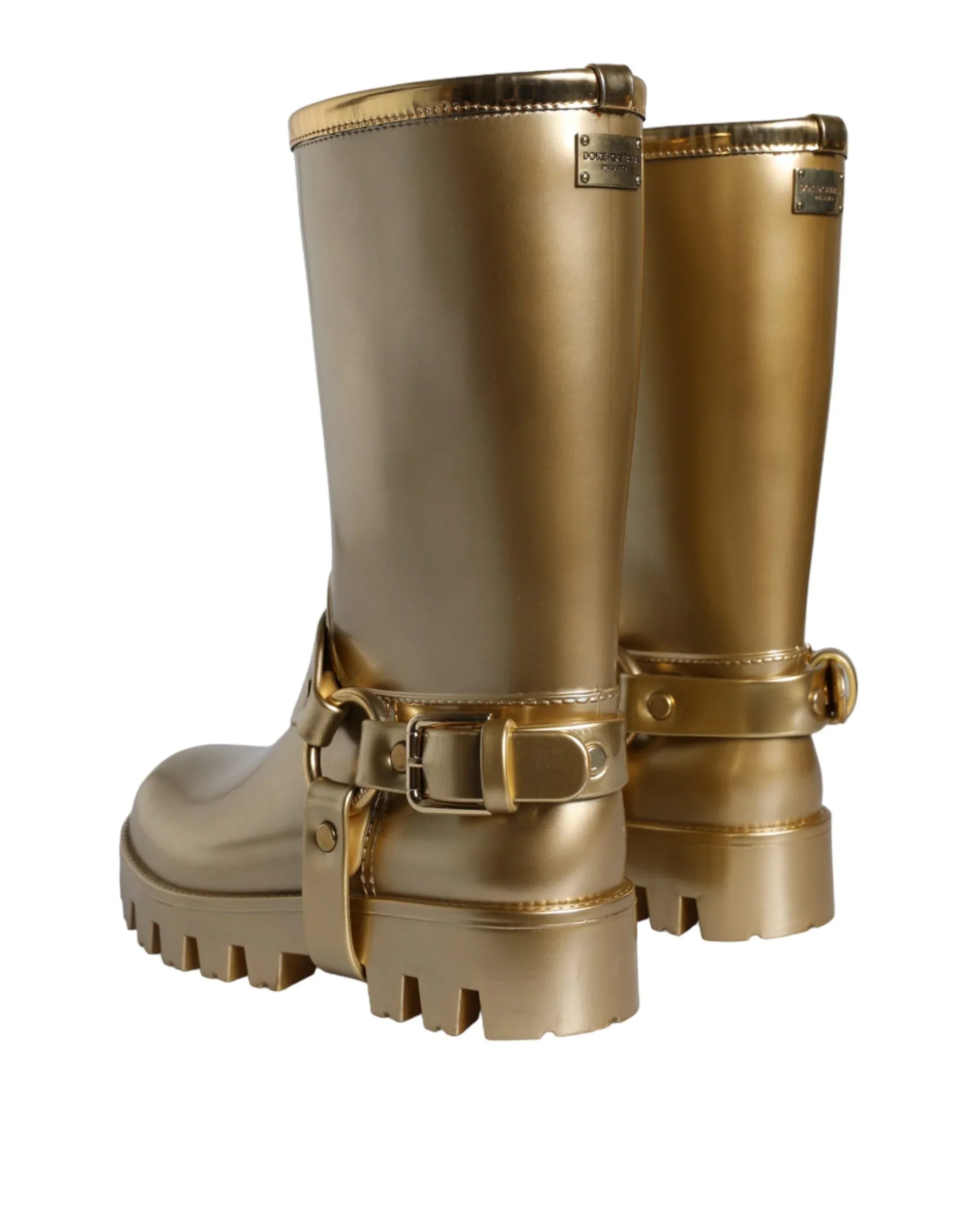 Dolce & Gabbana Metallic Gold Rubber PVC Rain Boots Shoes - Zeiniez