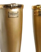 Dolce & Gabbana Metallic Gold Rubber PVC Rain Boots Shoes - Zeiniez