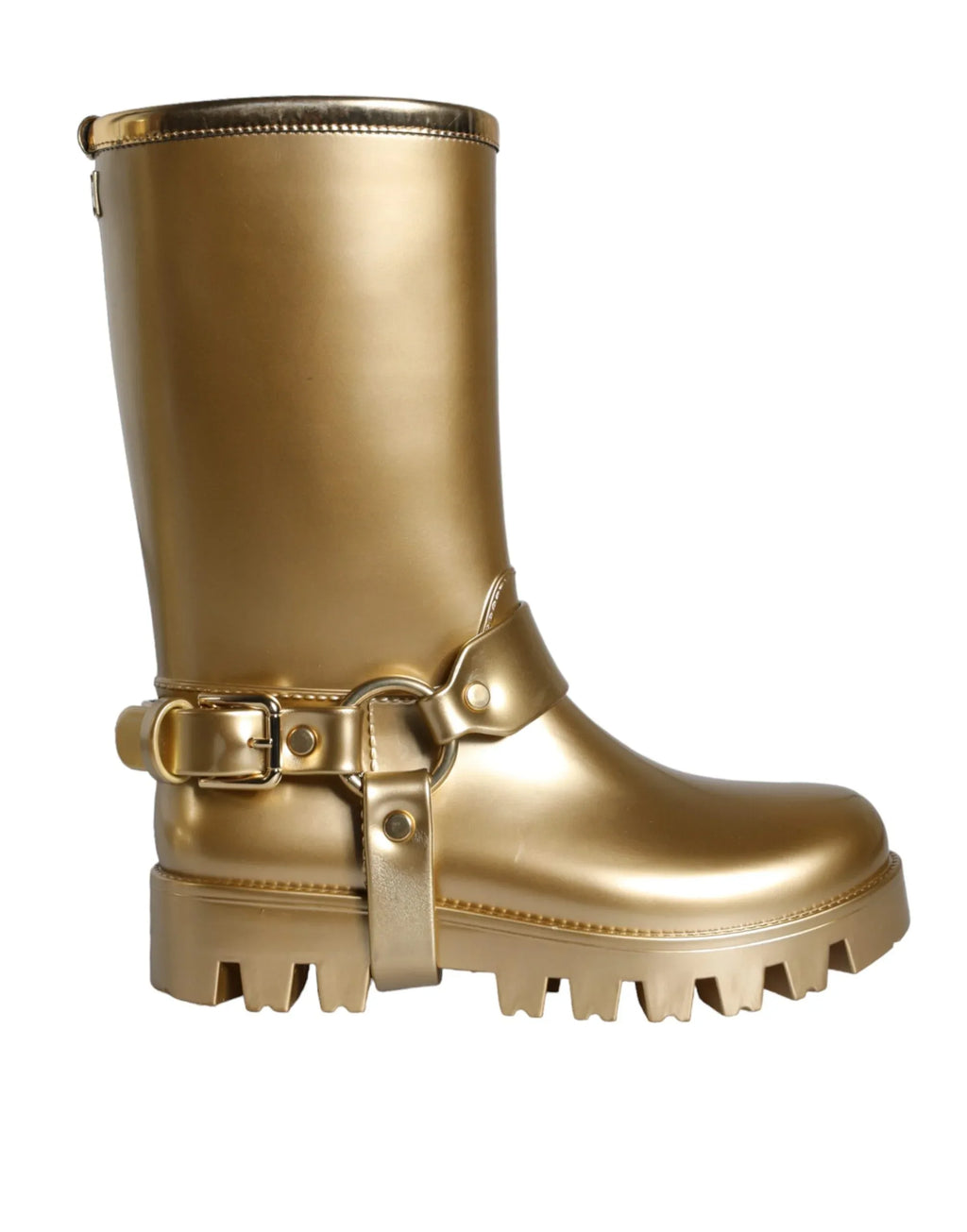 Dolce & Gabbana Metallic Gold Rubber PVC Rain Boots Shoes - Zeiniez