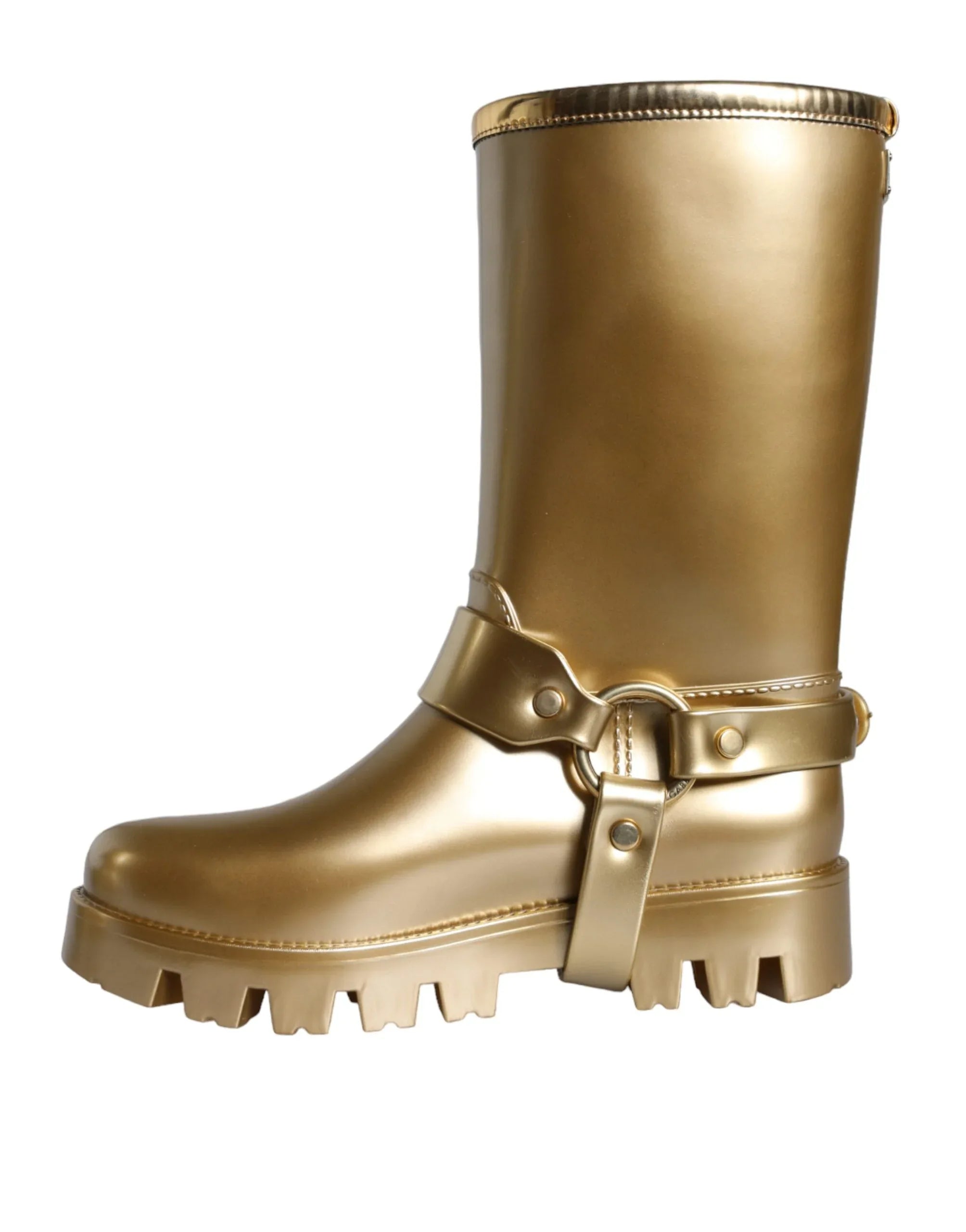 Dolce & Gabbana Metallic Gold Rubber PVC Rain Boots Shoes - Zeiniez