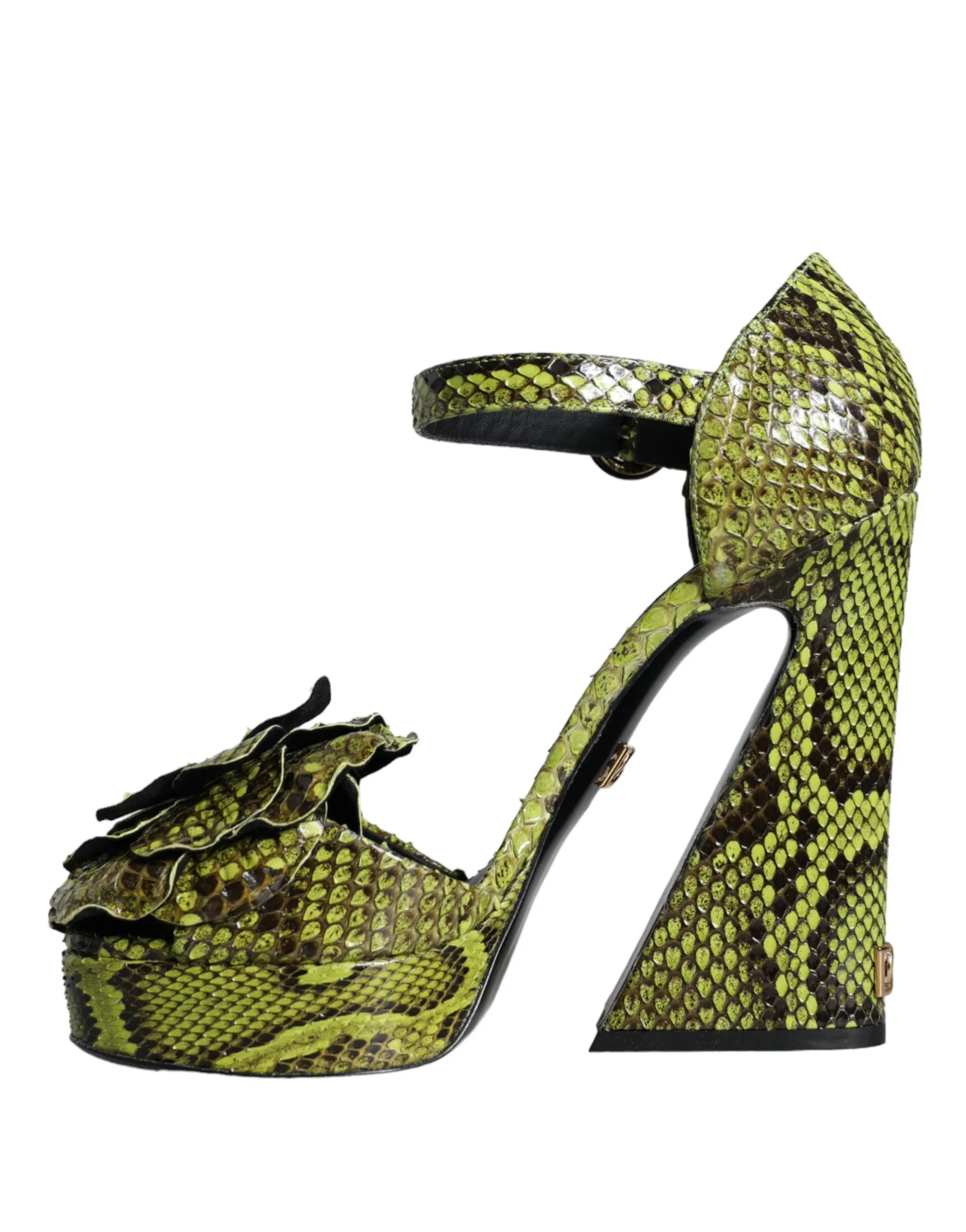 Dolce & Gabbana Green Exotic Leather Ankle Strap Heels Sandals Shoes - Zeiniez