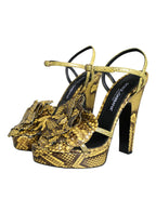Dolce & Gabbana Yellow Exotic Leather Ankle Strap Heels Sandals Shoes - Zeiniez