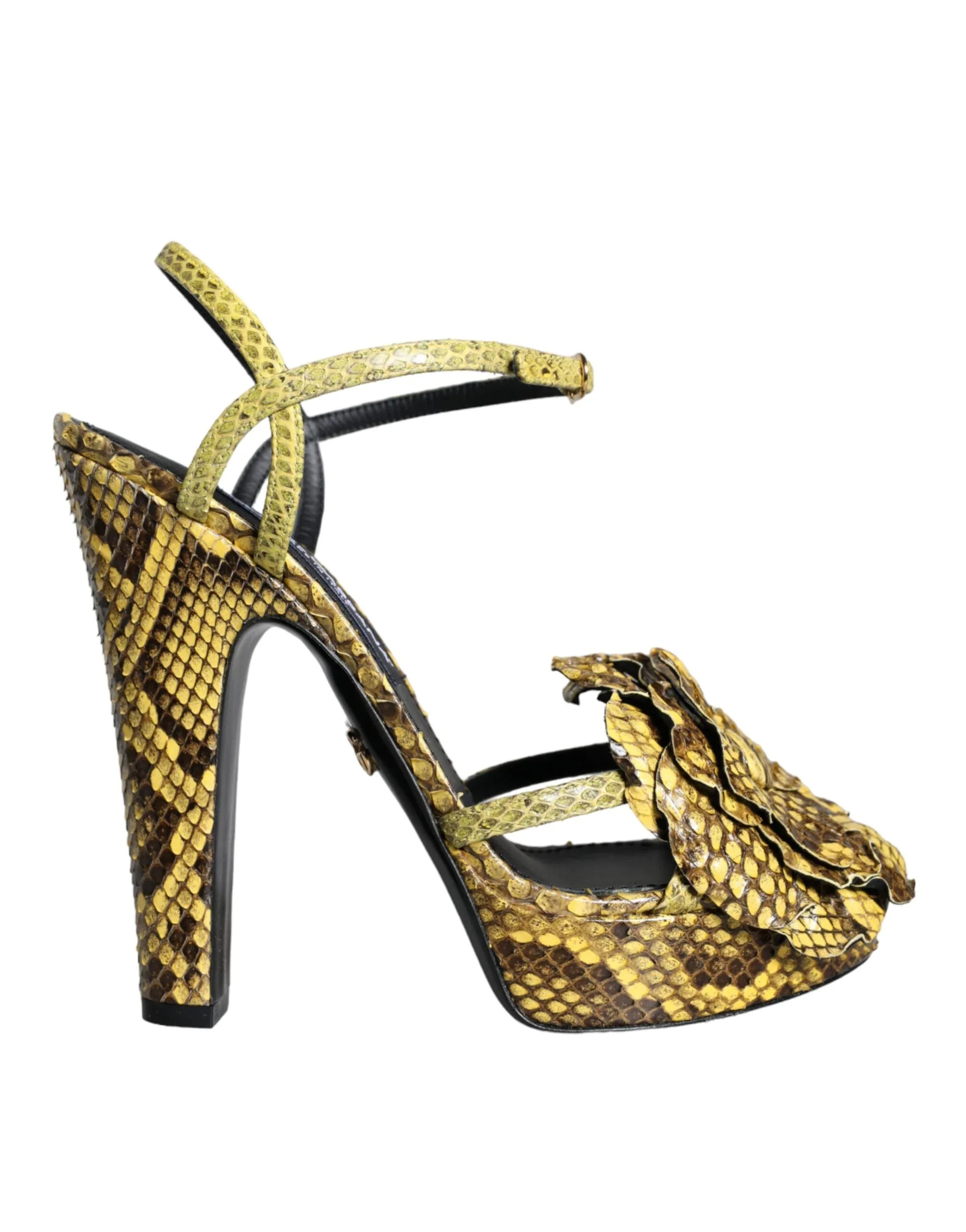 Dolce & Gabbana Yellow Exotic Leather Ankle Strap Heels Sandals Shoes - Zeiniez