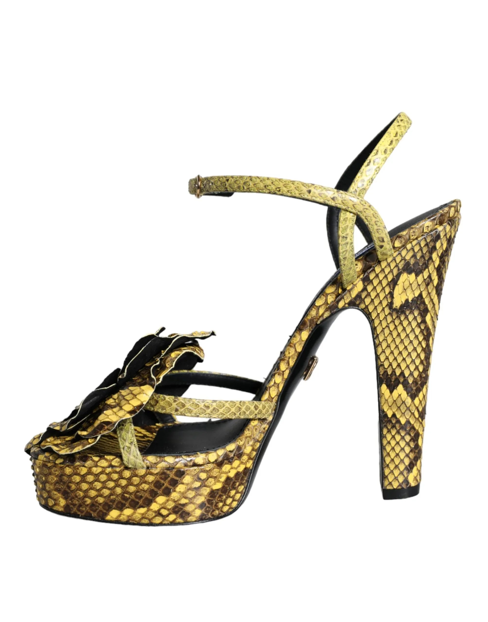 Dolce & Gabbana Yellow Exotic Leather Ankle Strap Heels Sandals Shoes - Zeiniez
