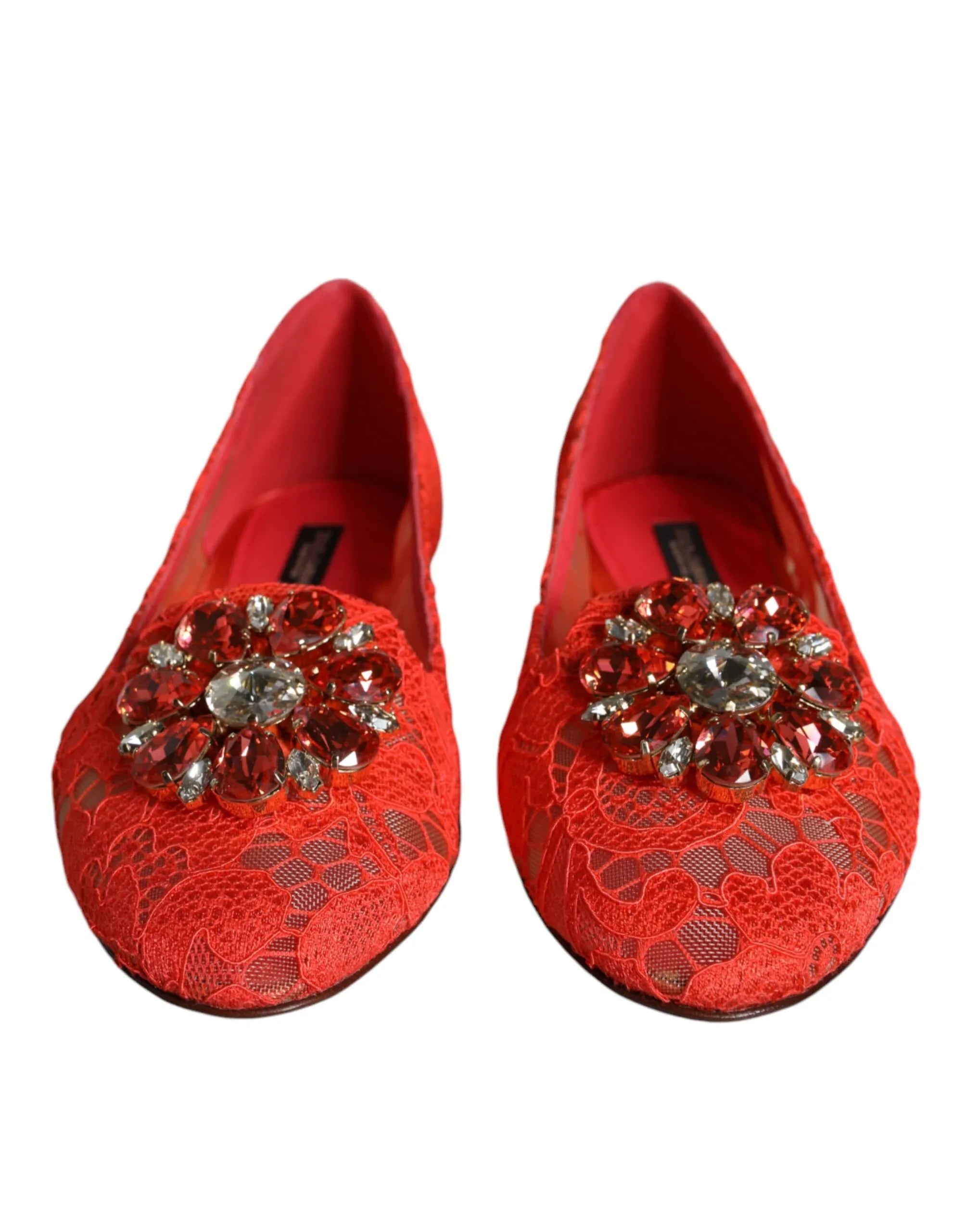 Dolce & Gabbana Coral Lace Crystal Ballet Flats Loafers Shoes - Zeiniez
