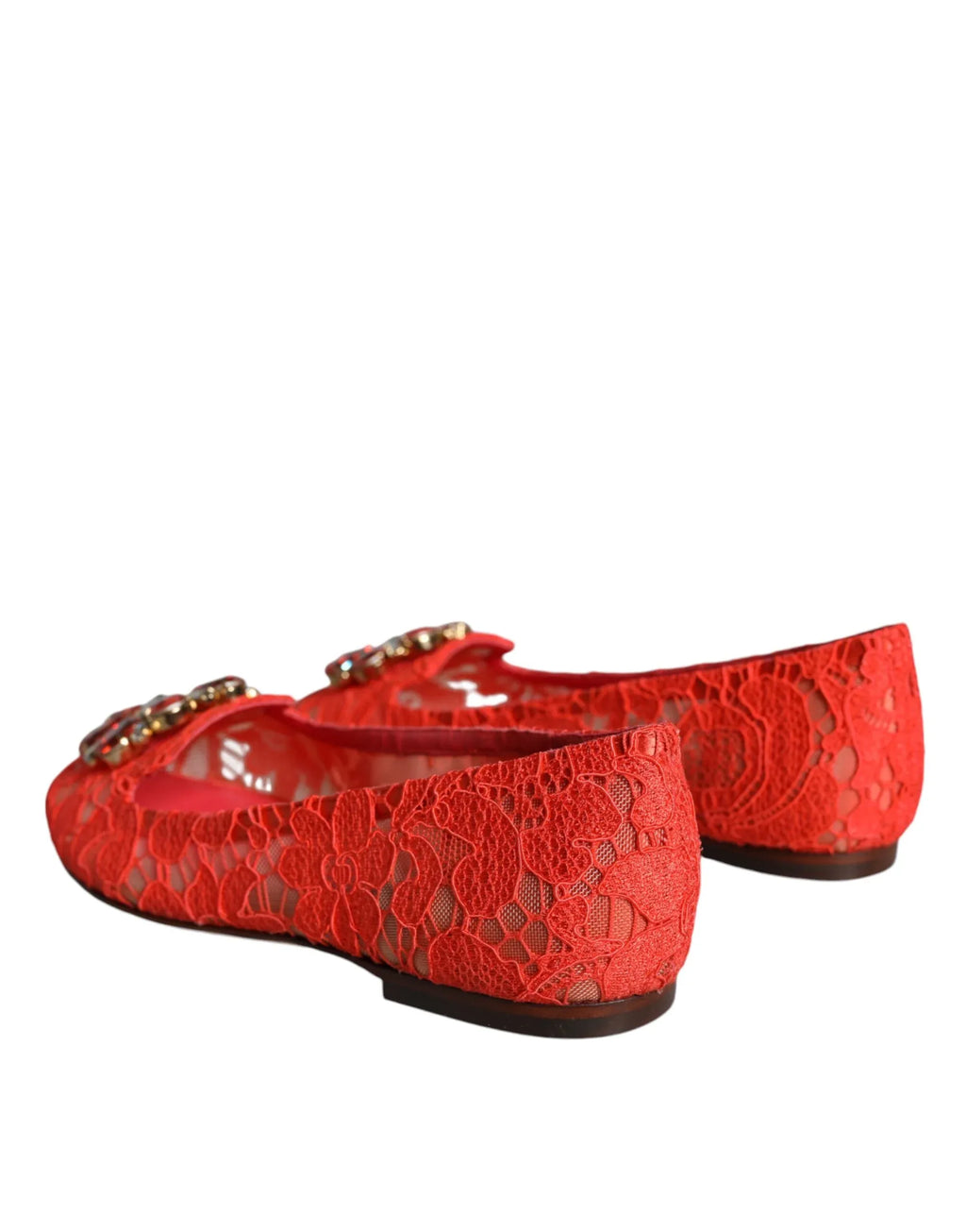 Dolce & Gabbana Coral Lace Crystal Ballet Flats Loafers Shoes - Zeiniez