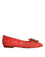 Dolce & Gabbana Coral Lace Crystal Ballet Flats Loafers Shoes - Zeiniez