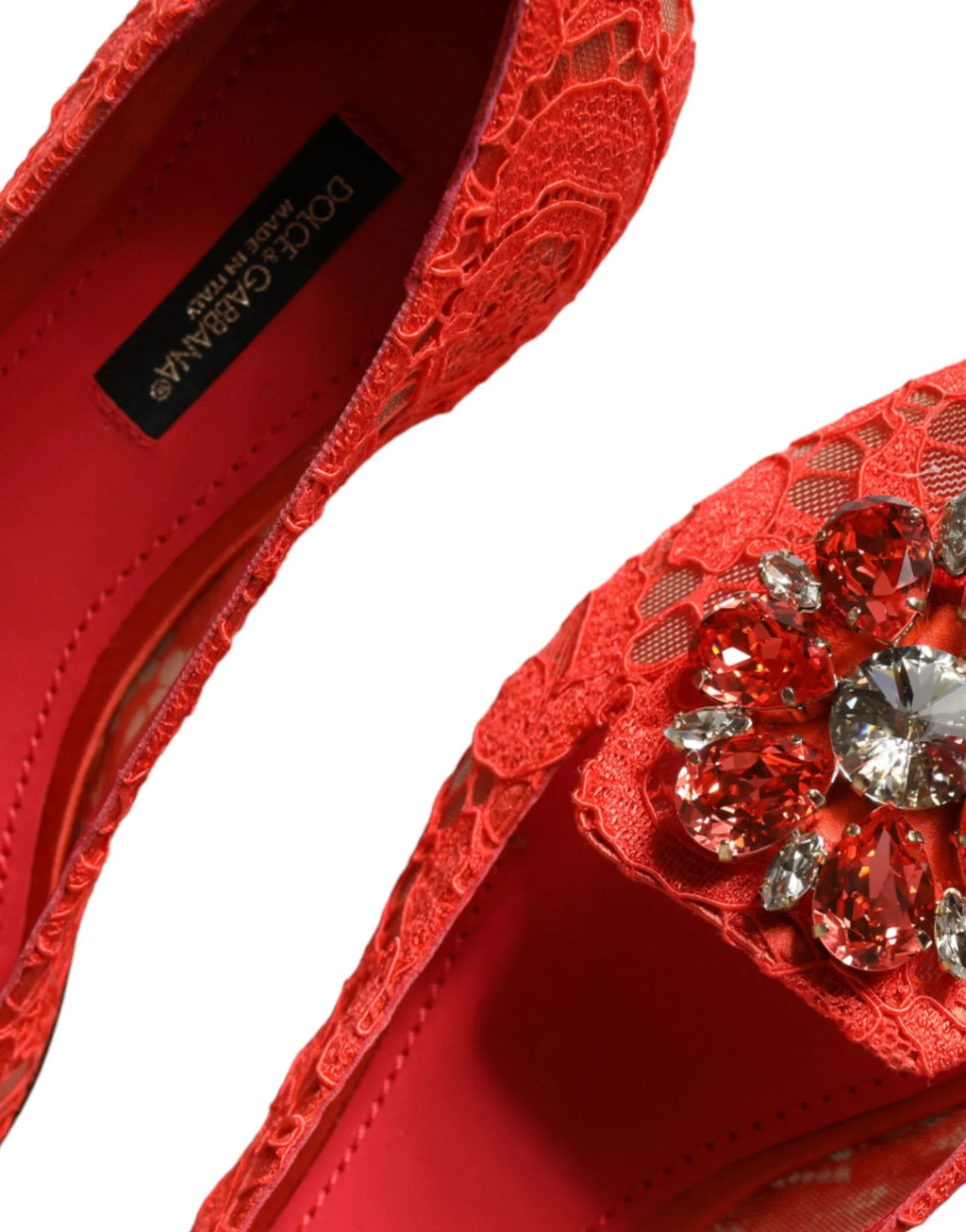 Dolce & Gabbana Coral Lace Crystal Ballet Flats Loafers Shoes - Zeiniez