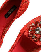 Dolce & Gabbana Coral Lace Crystal Ballet Flats Loafers Shoes - Zeiniez