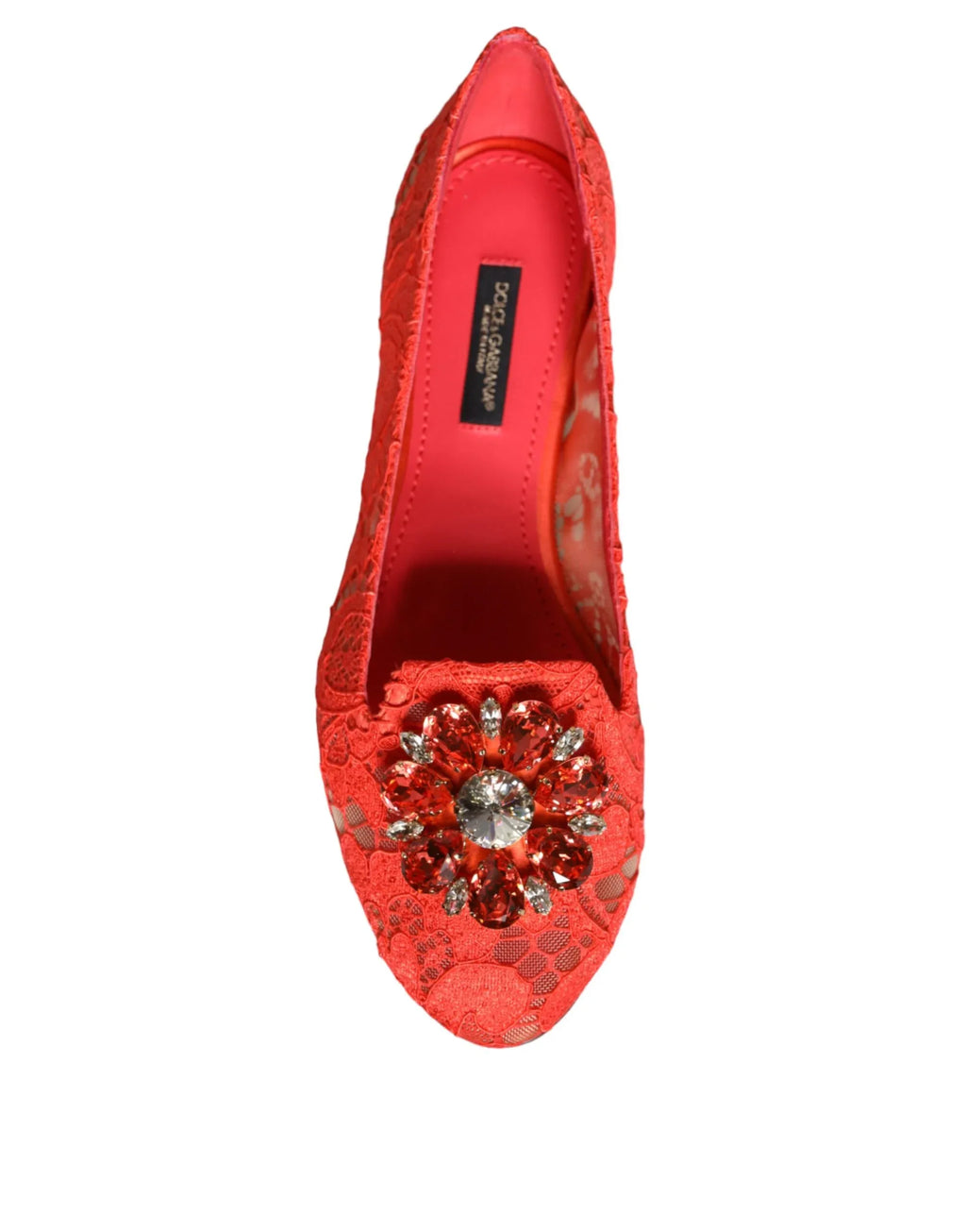 Dolce & Gabbana Coral Lace Crystal Ballet Flats Loafers Shoes - Zeiniez