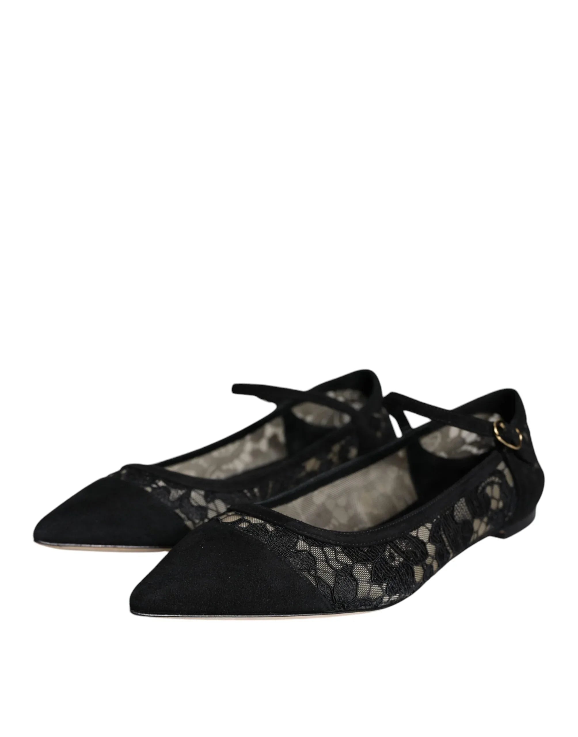 Dolce & Gabbana Black Taormina Lace Bellucci Flats Shoes - Zeiniez