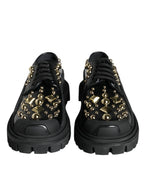 Dolce & Gabbana Black Leather Trekking Derby Embellished Shoes - Zeiniez
