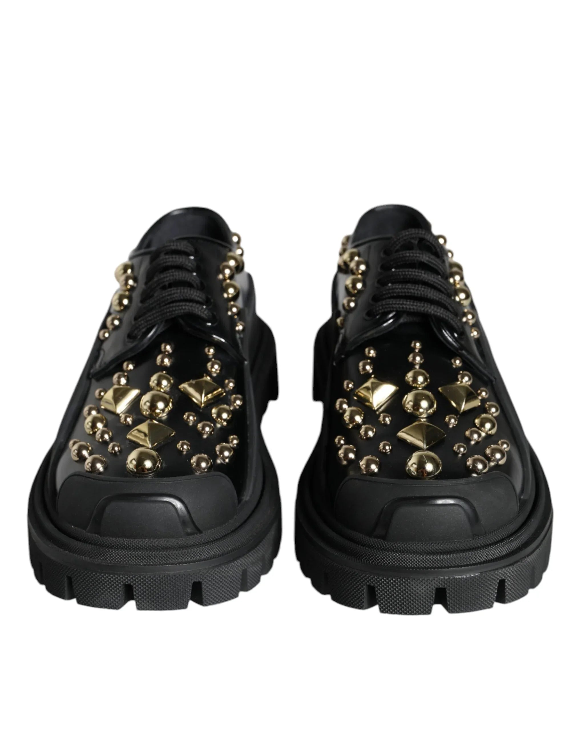 Dolce & Gabbana Black Leather Trekking Derby Embellished Shoes - Zeiniez