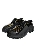 Dolce & Gabbana Black Leather Trekking Derby Embellished Shoes - Zeiniez