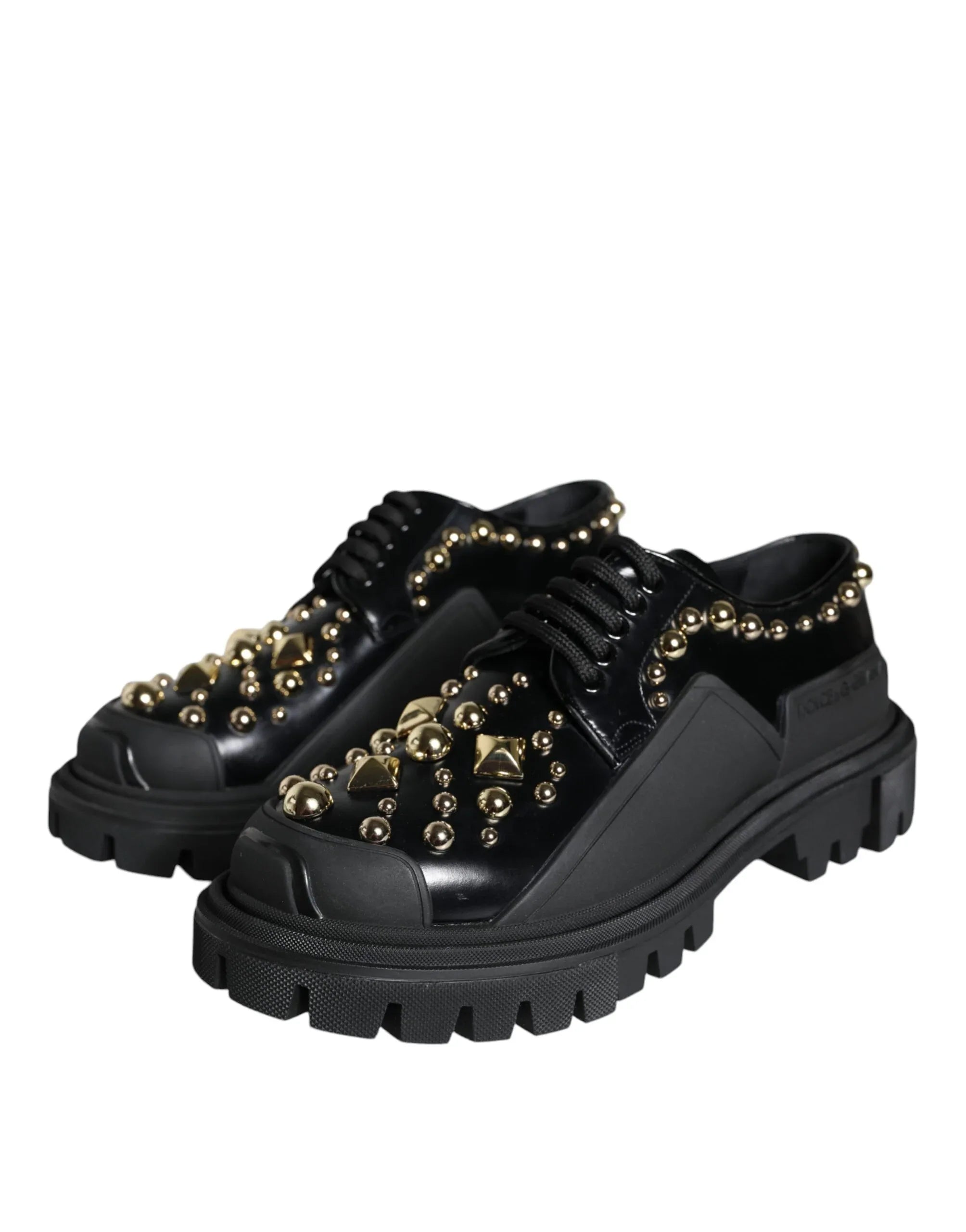 Dolce & Gabbana Black Leather Trekking Derby Embellished Shoes - Zeiniez