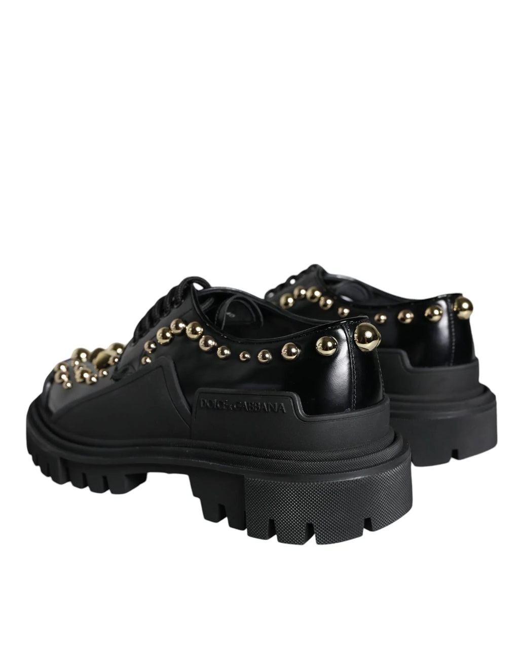Dolce & Gabbana Black Leather Trekking Derby Embellished Shoes - Zeiniez