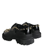 Dolce & Gabbana Black Leather Trekking Derby Embellished Shoes - Zeiniez
