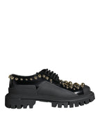Dolce & Gabbana Black Leather Trekking Derby Embellished Shoes - Zeiniez