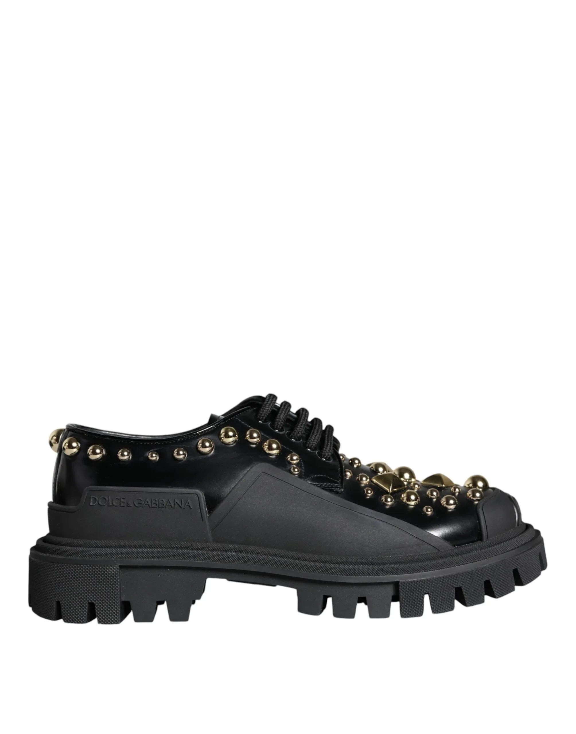 Dolce & Gabbana Black Leather Trekking Derby Embellished Shoes - Zeiniez