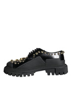 Dolce & Gabbana Black Leather Trekking Derby Embellished Shoes - Zeiniez