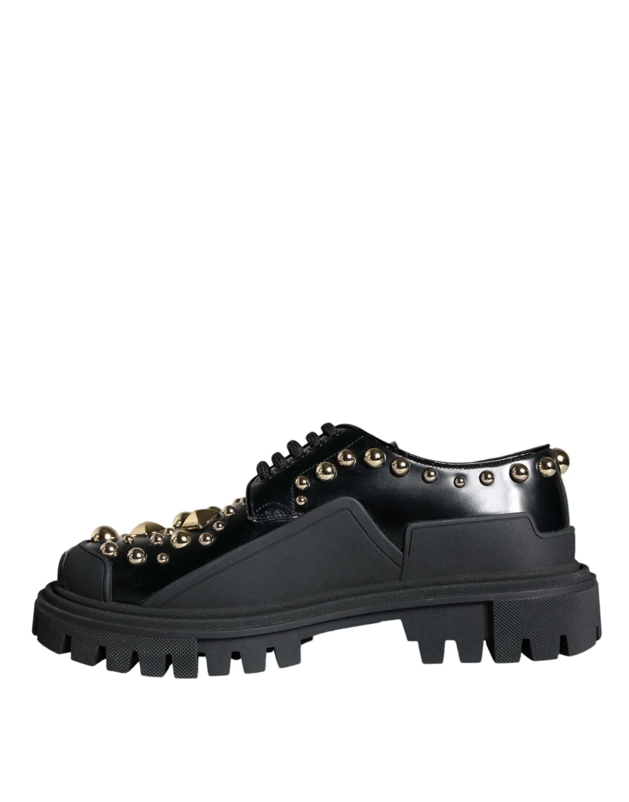 Dolce & Gabbana Black Leather Trekking Derby Embellished Shoes - Zeiniez