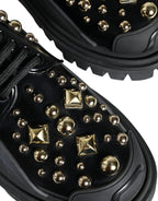 Dolce & Gabbana Black Leather Trekking Derby Embellished Shoes - Zeiniez