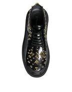 Dolce & Gabbana Black Leather Trekking Derby Embellished Shoes - Zeiniez