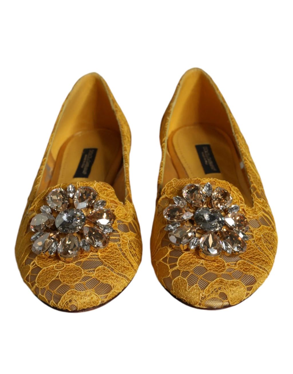 Dolce & Gabbana Mustard Lace Crystal Ballet Flats Loafer Shoes - Zeiniez