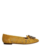 Dolce & Gabbana Mustard Lace Crystal Ballet Flats Loafer Shoes - Zeiniez