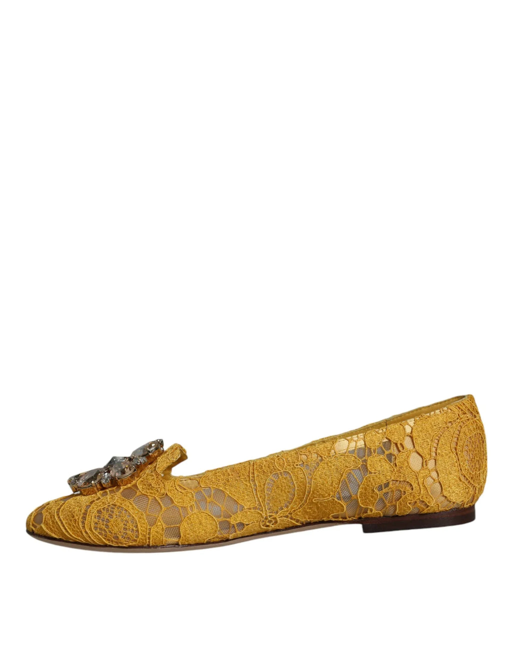 Dolce & Gabbana Mustard Lace Crystal Ballet Flats Loafer Shoes - Zeiniez