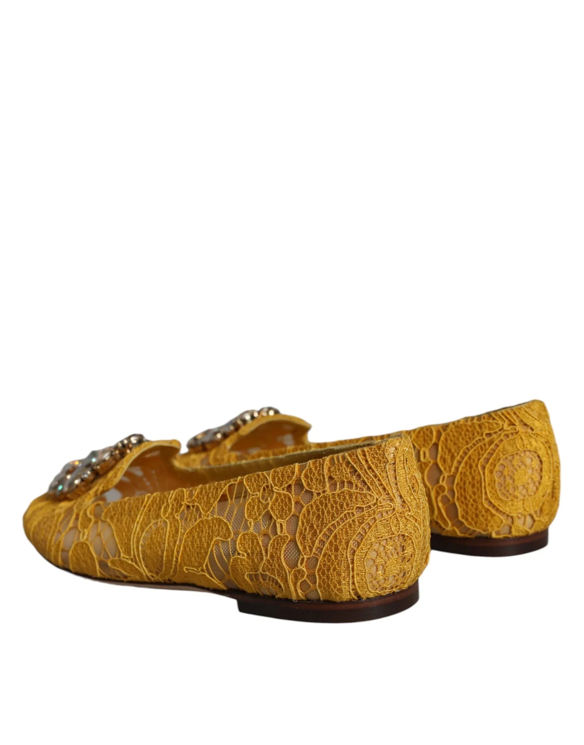 Dolce & Gabbana Mustard Lace Crystal Ballet Flats Loafer Shoes - Zeiniez