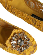 Dolce & Gabbana Mustard Lace Crystal Ballet Flats Loafer Shoes - Zeiniez