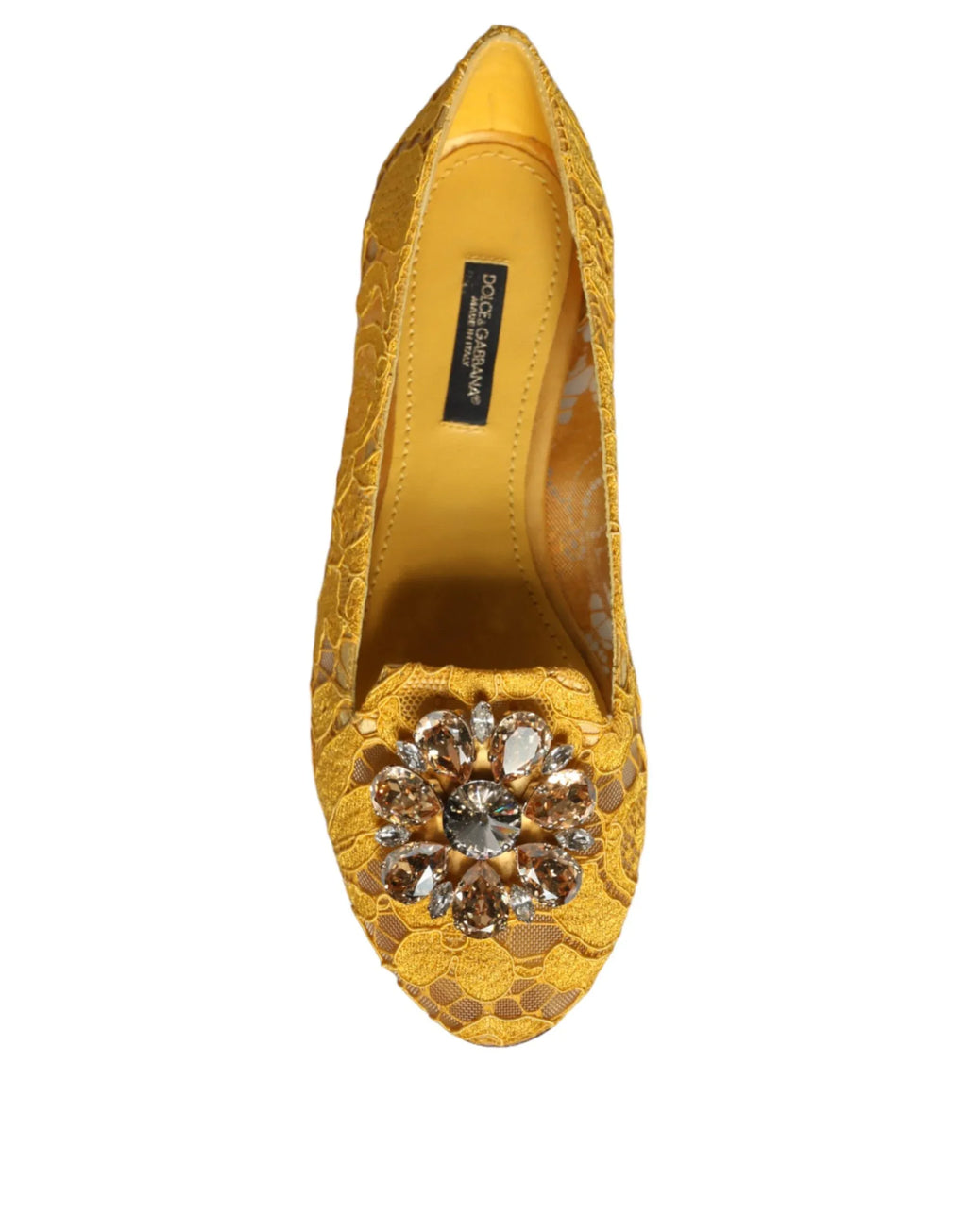 Dolce & Gabbana Mustard Lace Crystal Ballet Flats Loafer Shoes - Zeiniez