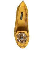 Dolce & Gabbana Mustard Lace Crystal Ballet Flats Loafer Shoes - Zeiniez