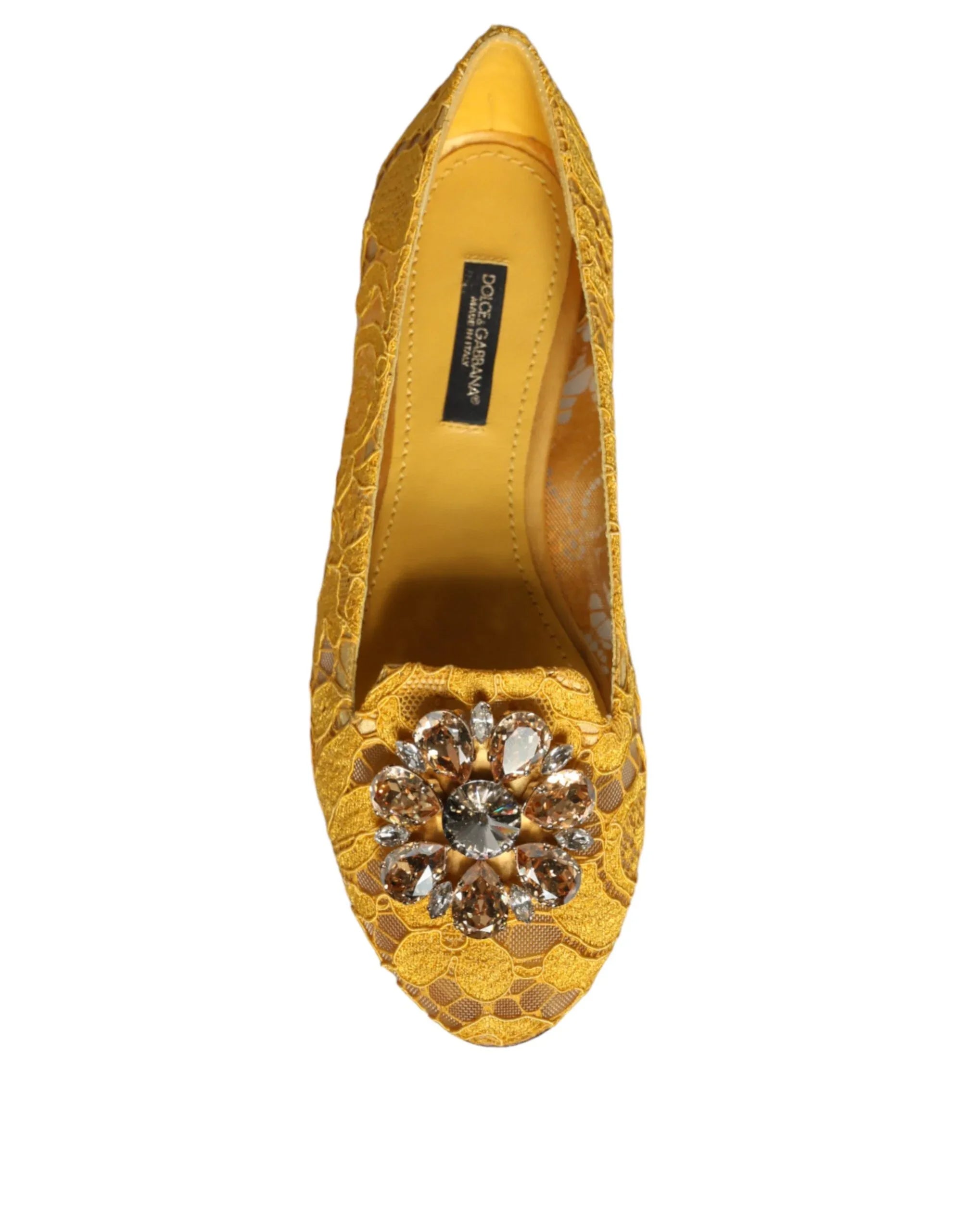 Dolce & Gabbana Mustard Lace Crystal Ballet Flats Loafer Shoes - Zeiniez