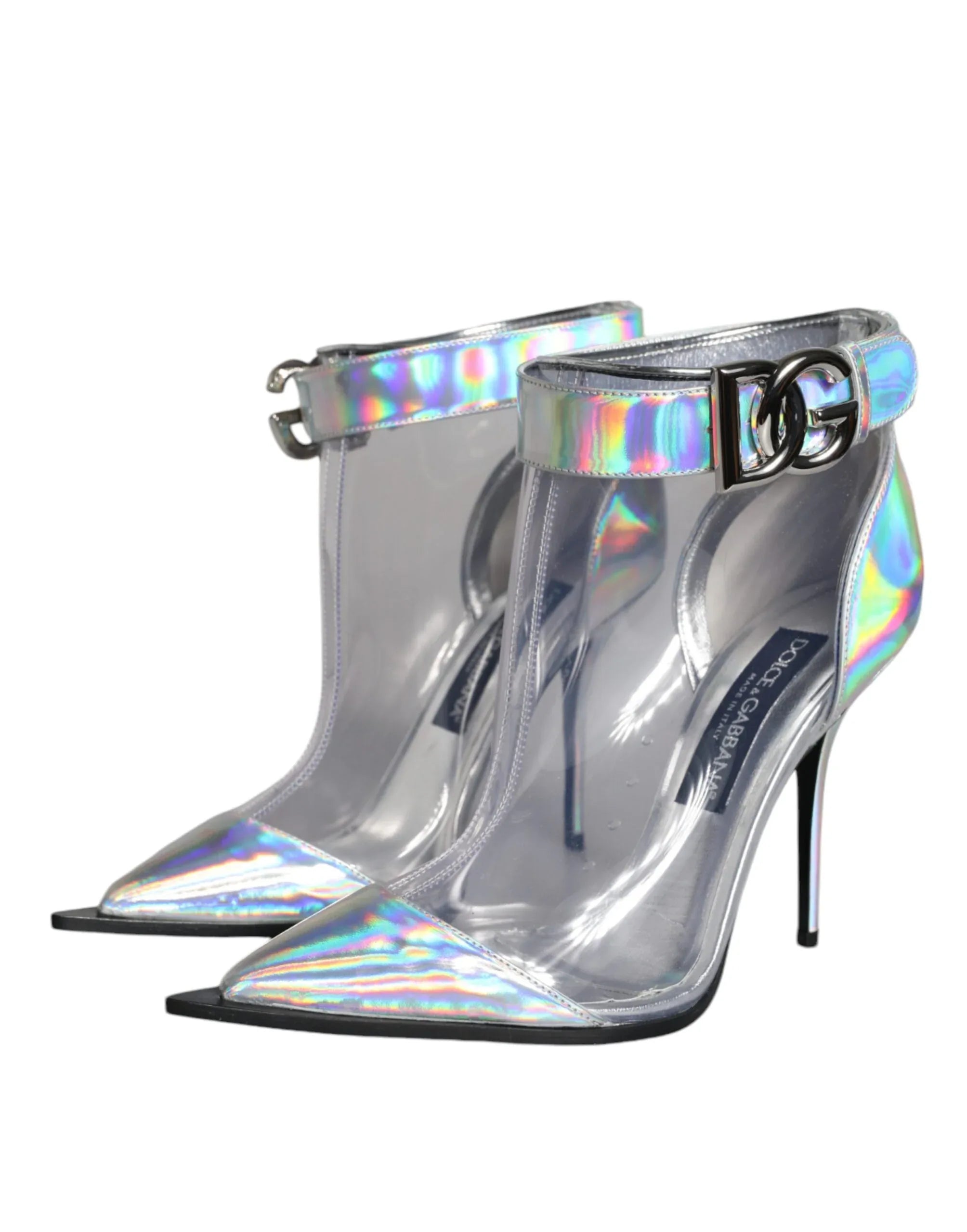 Dolce & Gabbana Silver Iridescent PVC Pointed Short Boots Shoes - Zeiniez