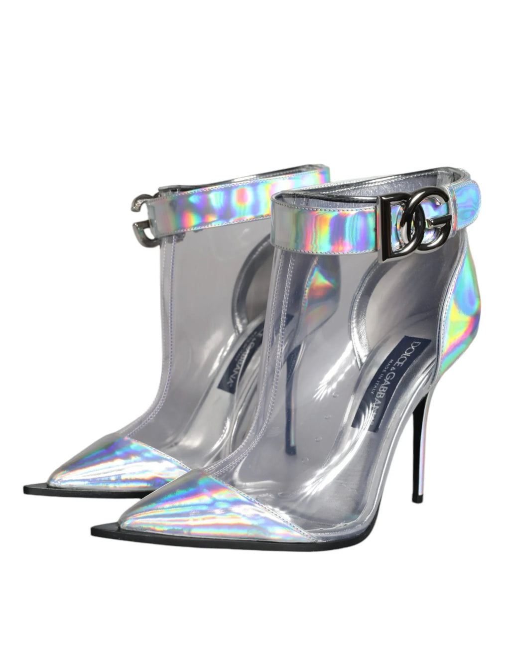 Dolce & Gabbana Silver Iridescent PVC Pointed Short Boots Shoes - Zeiniez