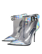 Dolce & Gabbana Silver Iridescent PVC Pointed Short Boots Shoes - Zeiniez