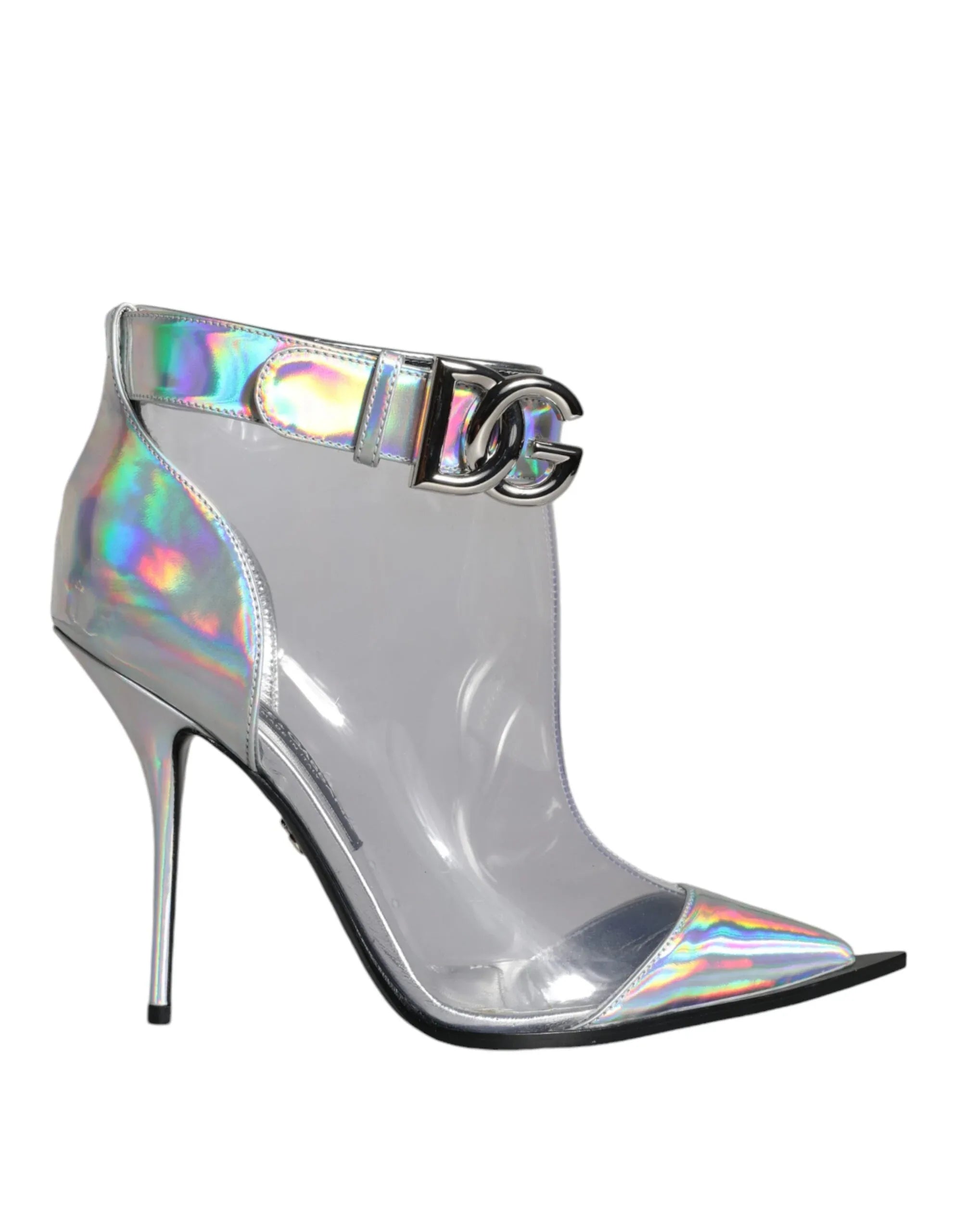 Dolce & Gabbana Silver Iridescent PVC Pointed Short Boots Shoes - Zeiniez