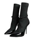 Dolce & Gabbana Black Leather Stilettos Booties Socks Shoes - Zeiniez