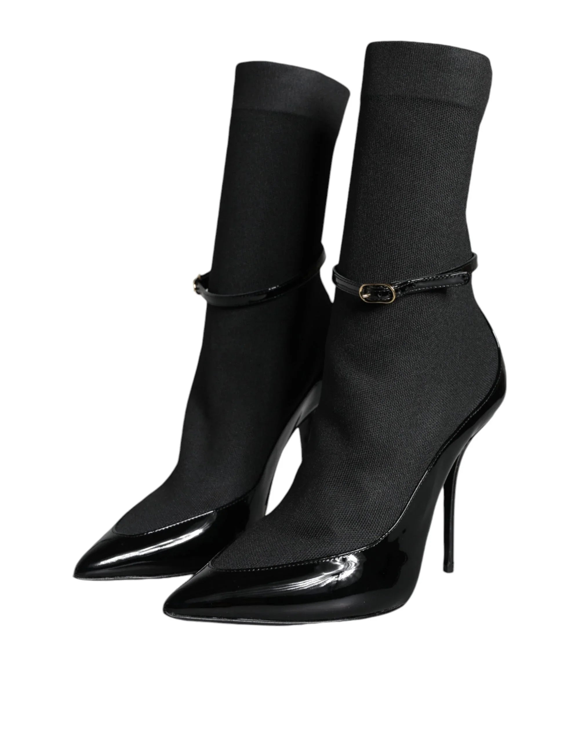 Dolce & Gabbana Black Leather Stilettos Booties Socks Shoes - Zeiniez