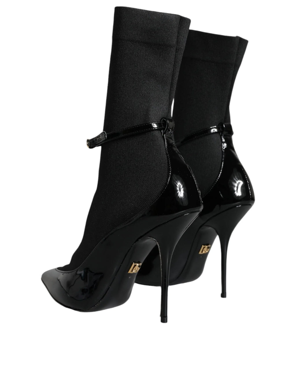 Dolce & Gabbana Black Leather Stilettos Booties Socks Shoes - Zeiniez