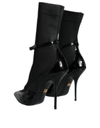 Dolce & Gabbana Black Leather Stilettos Booties Socks Shoes - Zeiniez