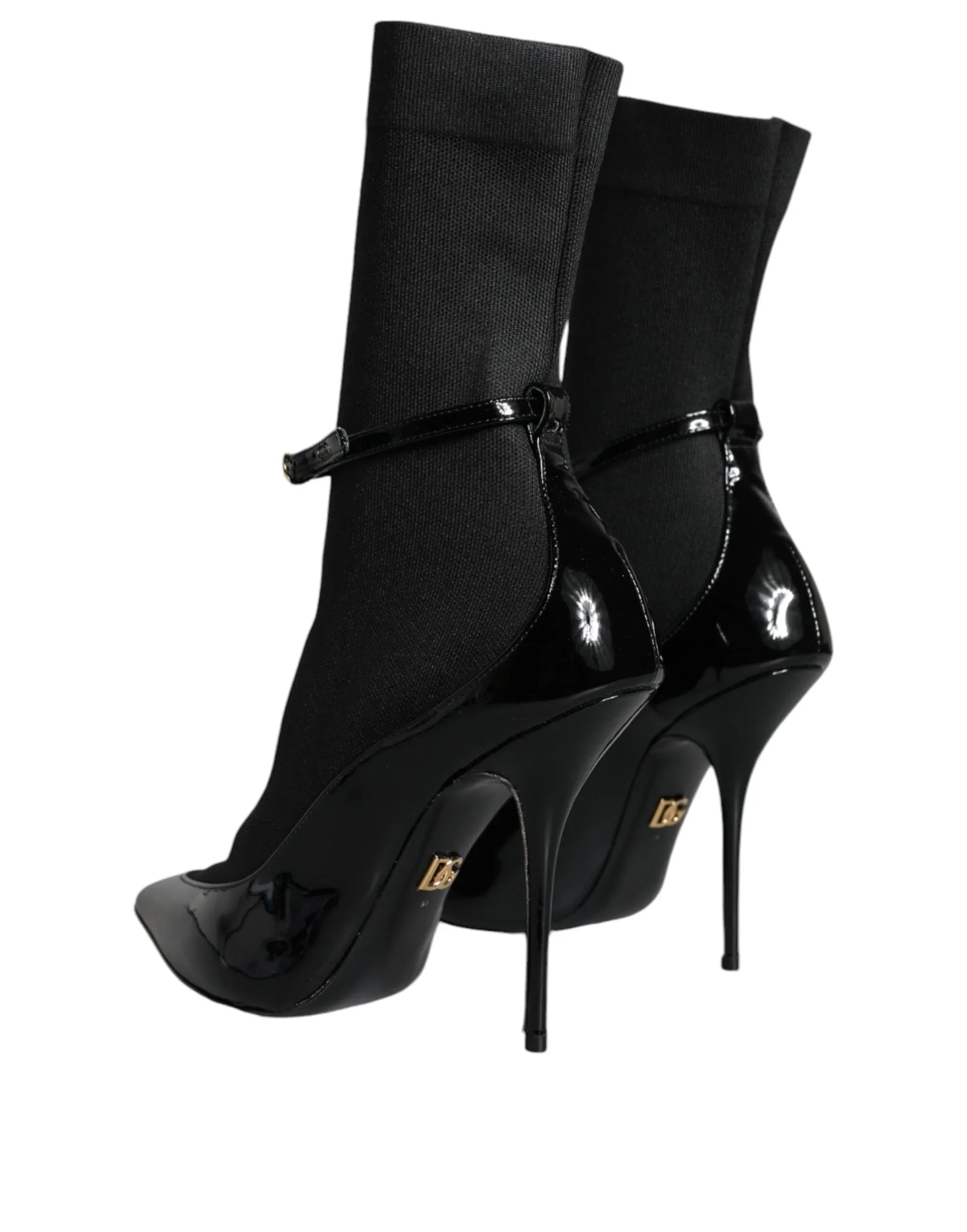 Dolce & Gabbana Black Leather Stilettos Booties Socks Shoes - Zeiniez